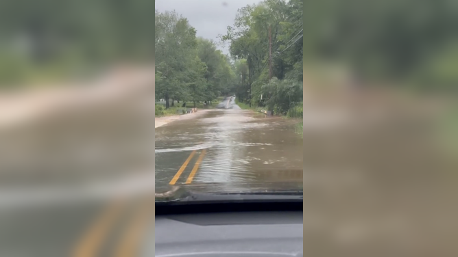 Street flooding seen in Bridgewater, NJ during Monday's thunderstorms.